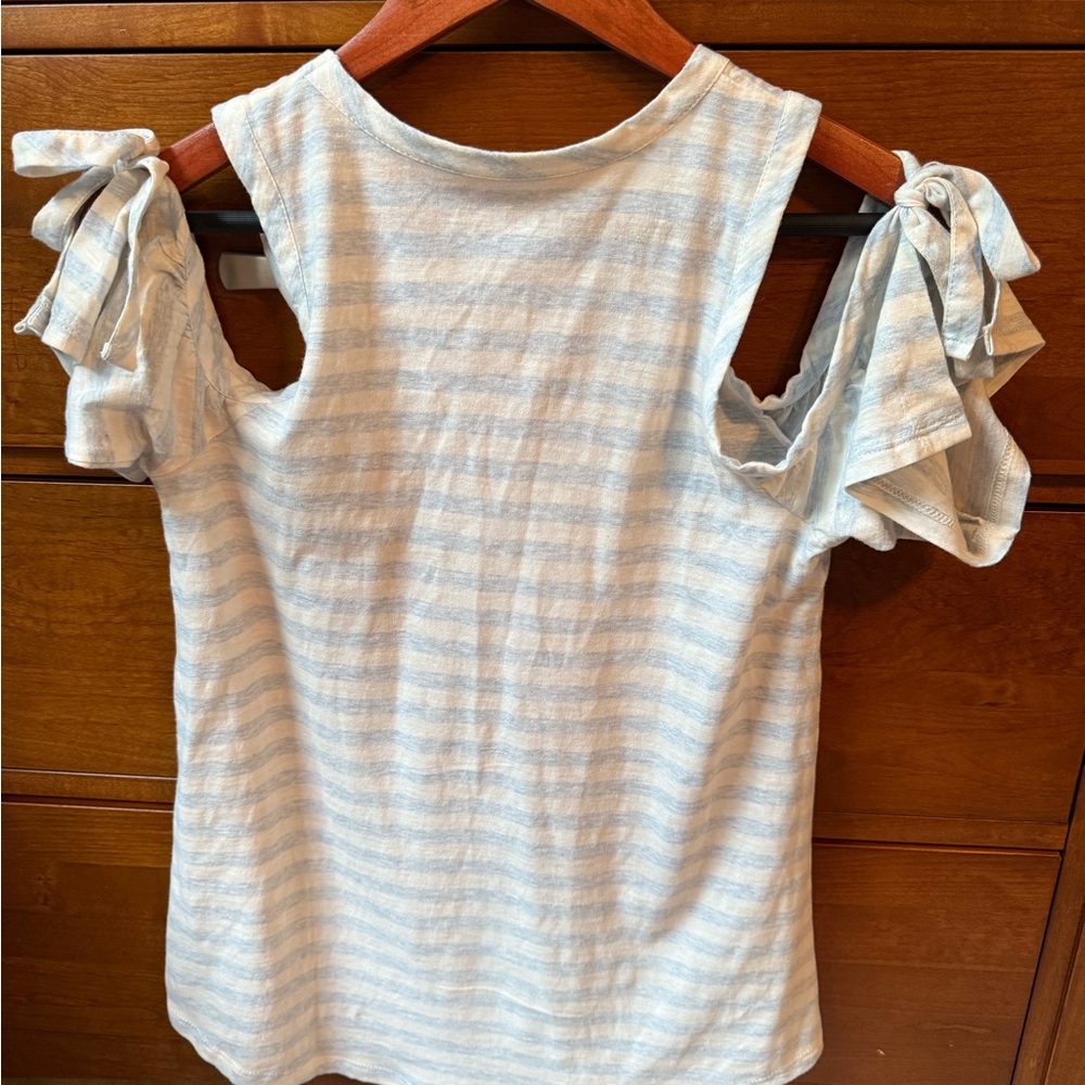 LOFT Light Blue and White Striped Blouse